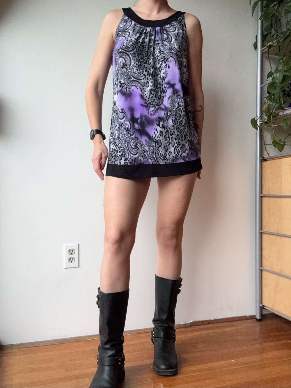 Poet Y2K Sleeveless Purple Paisley Tunic / Mini Dress - Made in Canada